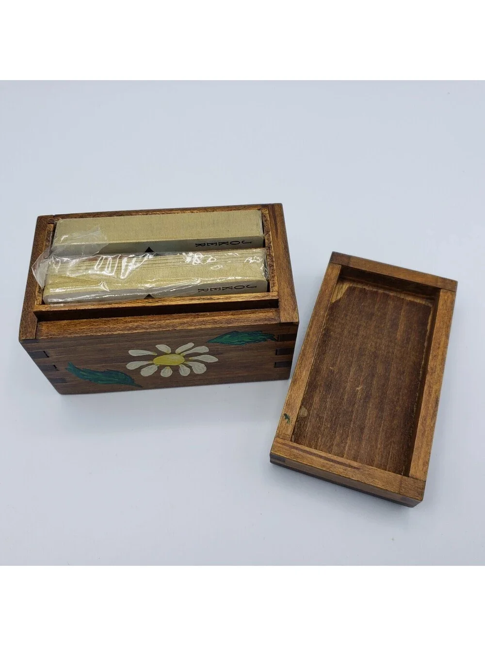 Vintage NOS Hallmark Playing Cards Roses in Wood Hand Painted Box Holder